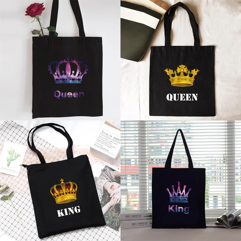 

Women Shopper Organizer Canvas Shopping Bag Handbag Foldable Shoulder Bag Students Large Capacity Grocery Tote Bag King Patter