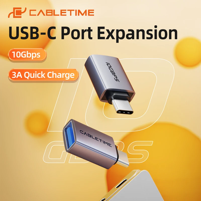 

CABLETIME 10 Гбит/с USB-адаптер OTG Type-C Gen 2 для высокоскоростной передачи данных, Type-C (штекер) на USB-A (гнездо) для Macbook Pro, iPhone 17, iPad