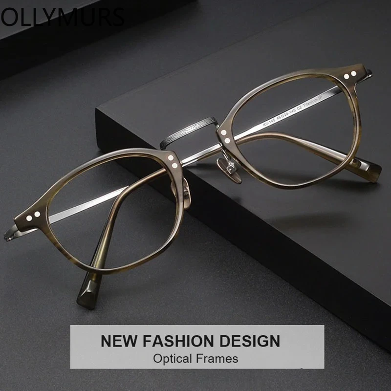 OLLYMURS Unisex Vintage Round Eyeglasses Men Women  Optical Prescription Glasses Anti Blue Light Eyewear Acetate Titanium Myopia