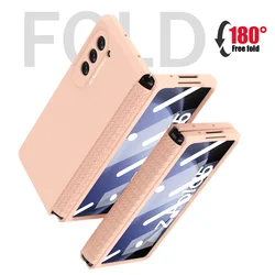Suitable For Samsung Galaxy Z Fold 5 4 3 2 Hinge Leather Case With Front Glass Full Protection Ultra-thin Hard PC Cover