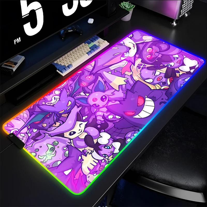 

Backlight Gaming Rubber Mouse Pad LED Computer Gamer P-Pokemon Gengar Laptop Keyboard Carpet Mouse Mat RGB Non-Slip pc Table Rug