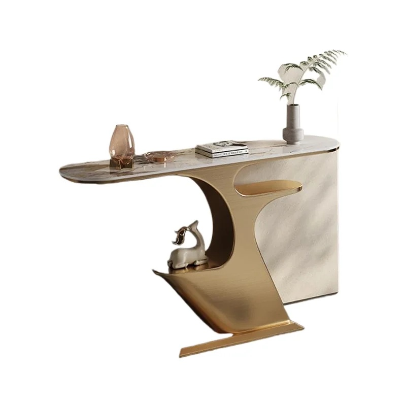 

Simple modern rock slab porch table light luxury stainless steel porch table B & B