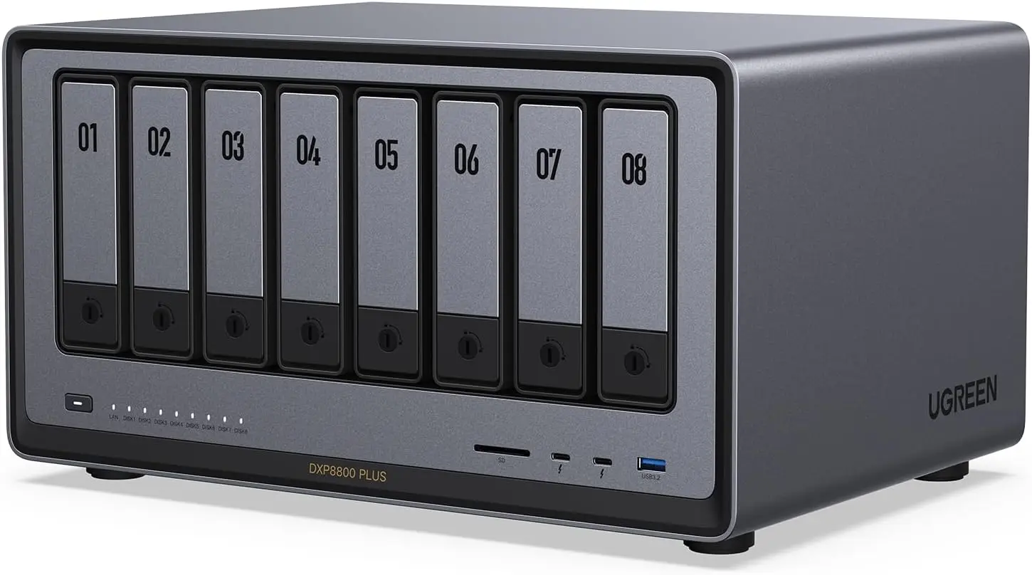 

UGREEN NAS DXP8800 Plus 8-дисковый настольный NASync, процессор Intel i5 1235u 10-ядерный, 8 ГБ оперативной памяти DDR5, встроенный SSD на 128 ГБ для системы.