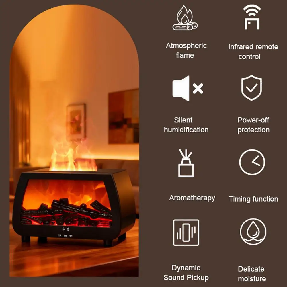 New Upgraded Faux Fireplace Flame Effect Ultrasonic Aroma Diffuser Auto Shut Off Cool Mist 7 Colors LED Quiet Desktop Diffuser image 3