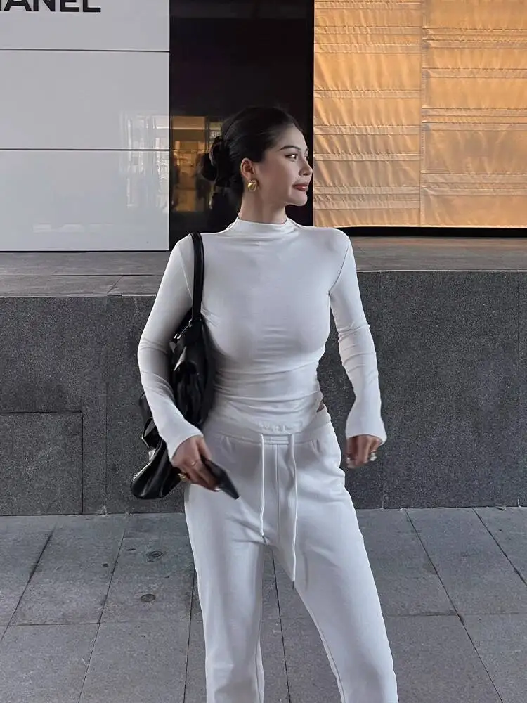 Neue Sport Freizeit Boden Hosen frauen Herbst Boot Cut Hosen Beiläufige Lose Mode Frauen Hosen 2025 Neue Weiß Koreanische 75X5