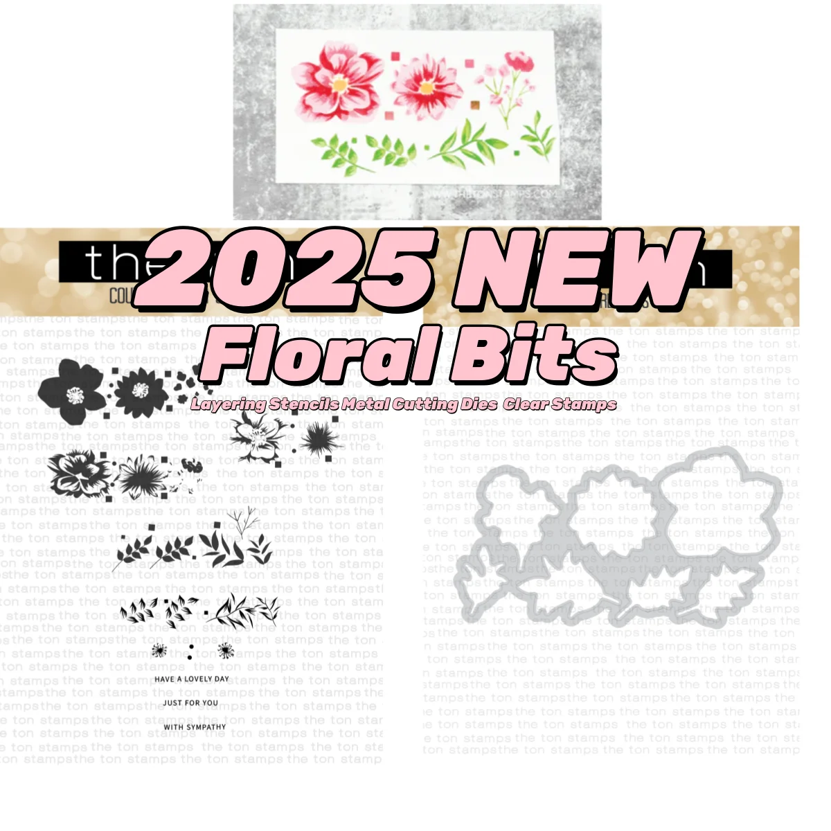 

2025 New Floral Bits Layering Stencils Metal Cutting Dies Clear Stamps for DIY Scrapbook Paper Card Album Embossing Craft Die