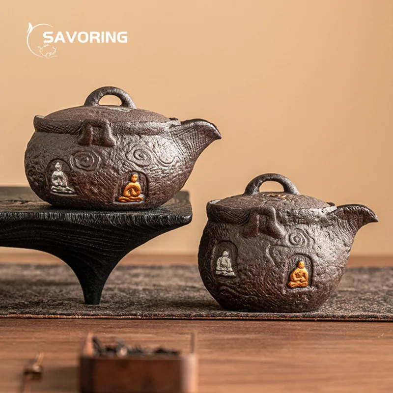 

Old Clay Ceramic Handheld Teapot Tea Kettle Trace Silver Puer Coarse Pottery Tea Infuser Teapot Yixing Chinese Tea Maker Chhai