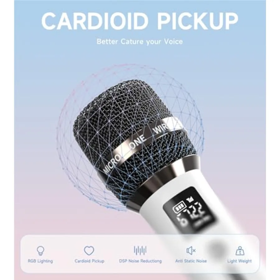 Wireless Microphones Microphone with One-to-One Chip Connection and LED Lights 40H Duration 200FT Range Receiving Volume Contro