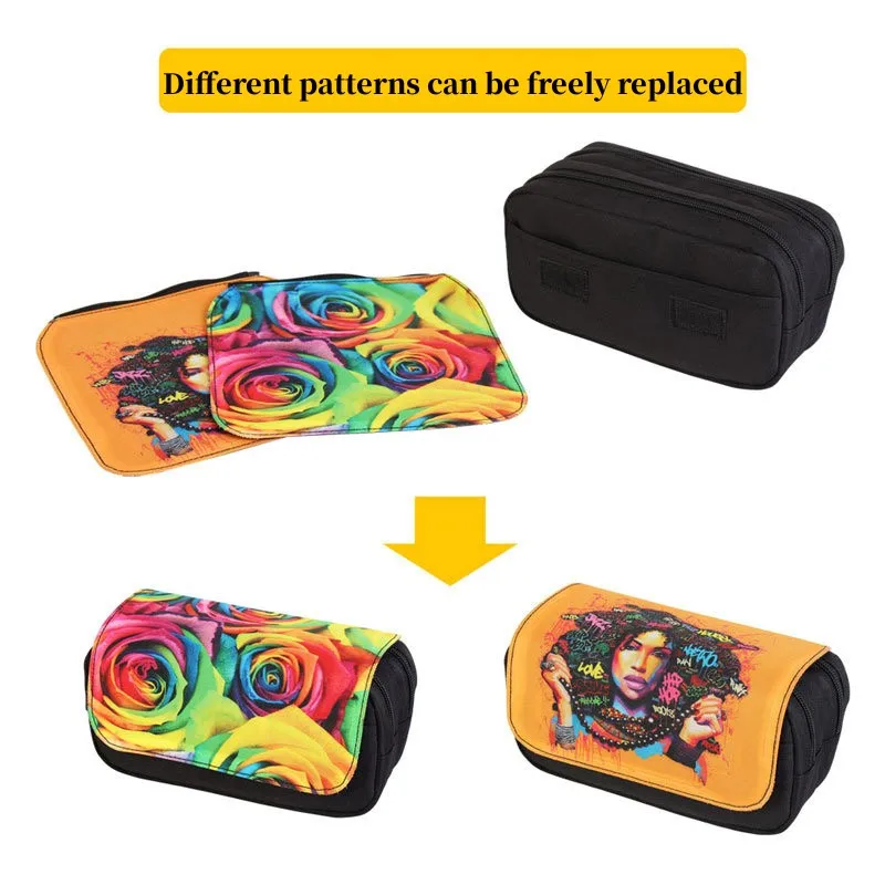 1Pc Sublimation Blanks Pencil Case Black Promotional Canvas Bag Portable Zipper Student Pen Bags For Heat Transfer Print Photo