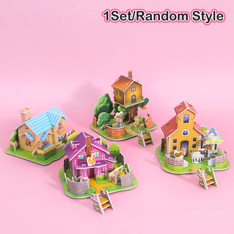 1Set DIY 3D Three-Dimensional Puzzle Card Handmade House Model Children Assembling Educational Toy