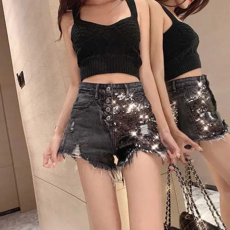 Women's New Denim Shorts High-waisted Large Size Loose and Slim and Versatile
