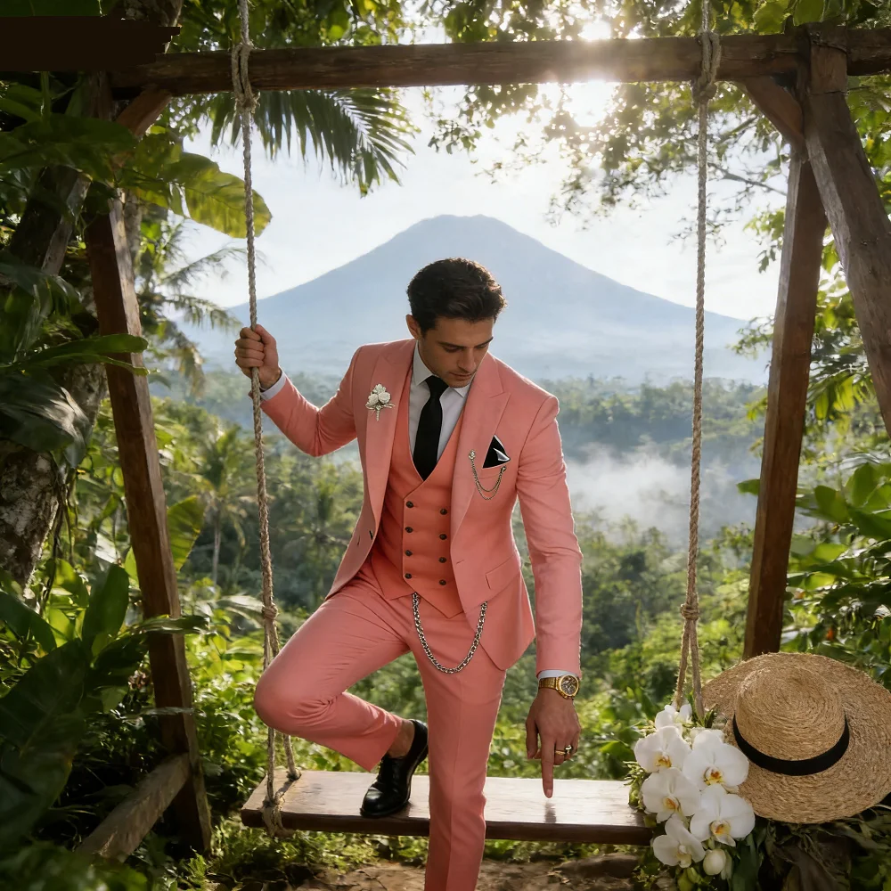 

Chic Blue Men's Terno Set with 3-Piece Jacket Pants Vest Notch Lapel Slim Fit Blazer High Quality for Formal Occasions