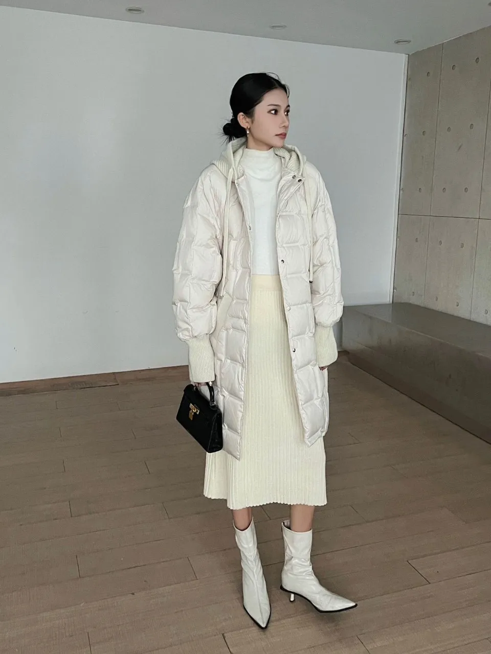 Winter Hooded Solid Mid Length Down Jacket Female Single Breasted Warm Outwears Coat Women White Duck Down Parker Down Jackets