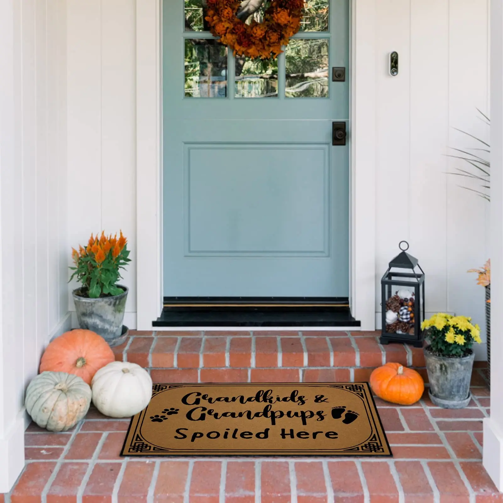 Grandkids and Grandpups Spoiled Here Door Mats For Floor Rubber Anti-Slip Funny Entrance Doormat Outdoor Welcome Mat