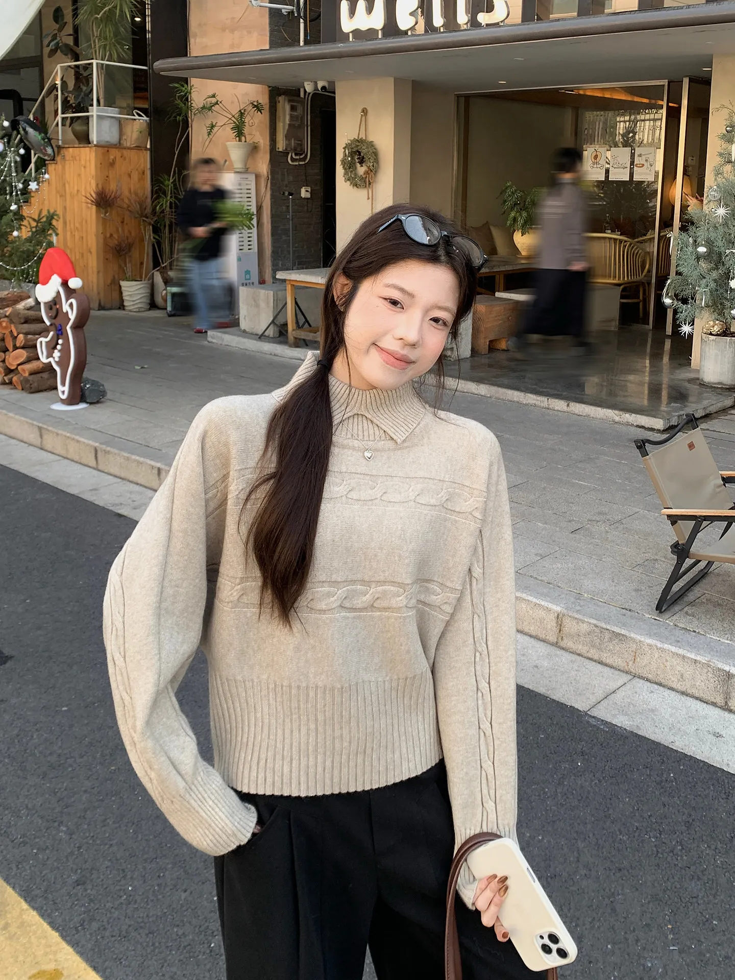 

U77 Commuter Knitted Sweater Women's High Collar Loose Batwing Sve Warm Fce Top f High Ne Twist Knit Winter Faion