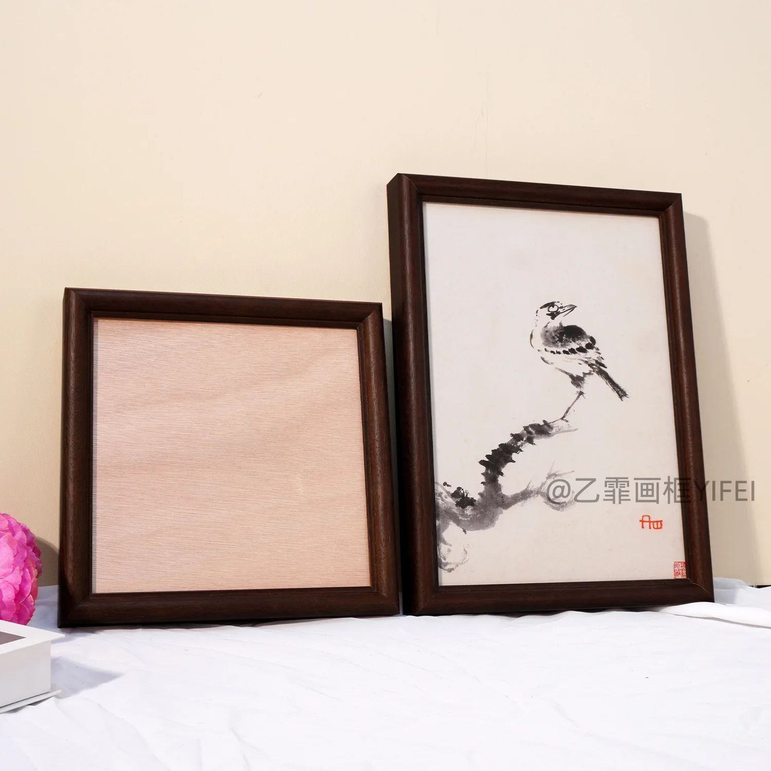 Calligraphy oil painting teak black walnut custom wood mounted wooden picture frame solid wood mounted self-installed