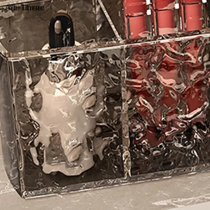 4グリッドウォーターリップルPS化粧品収納ボックスメイクブラシホルダーオーガナイザー口紅アイブロウペンシルデスクトップ収納ディスプレイスタンド