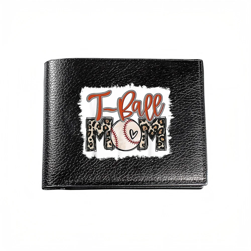 T Ball Mom Leopard Print Baseball Design Men's Wallet Card Holder Casual Business Fashion Style