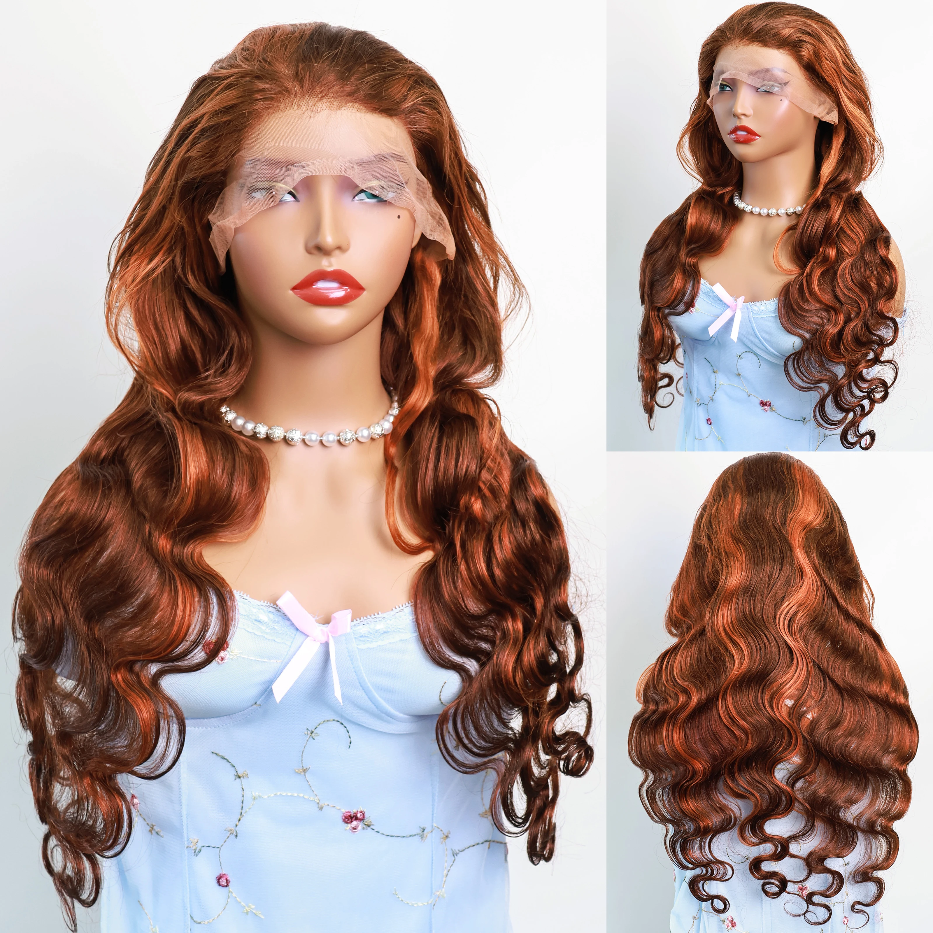 4/350 Highlight Body Wave Wig Hd Lace Front Human Hair Wigs Ombre Ginger Orange Brown Colored Loose Wave 13x6 Lace Frontal Wigs
