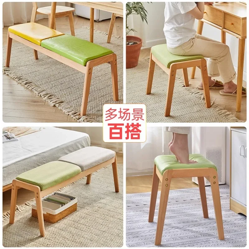 Nordic Solid Wood Dressing Stool Seat Puffs Ottoman Bedroom Chair Square Stool Dining Table Stool Sofa Footrest Room Furniture