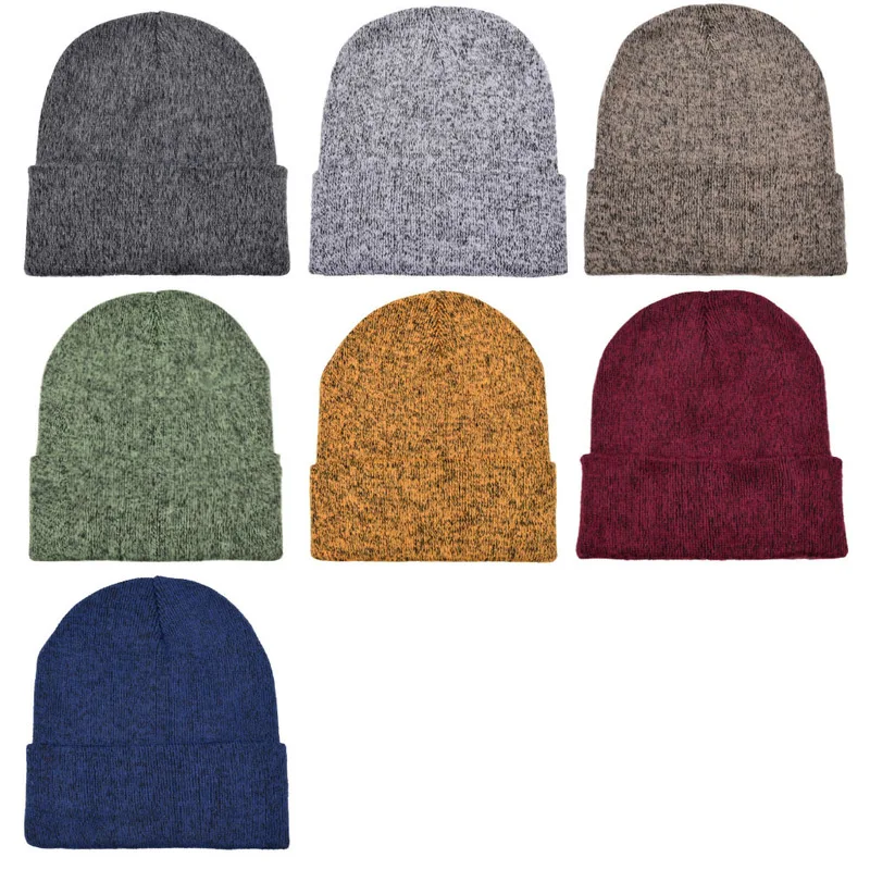 European and American fashion mixed-color knitted hat, outdoor warm rolled-brim wool hat, can be worn as a pullover hat, trendy