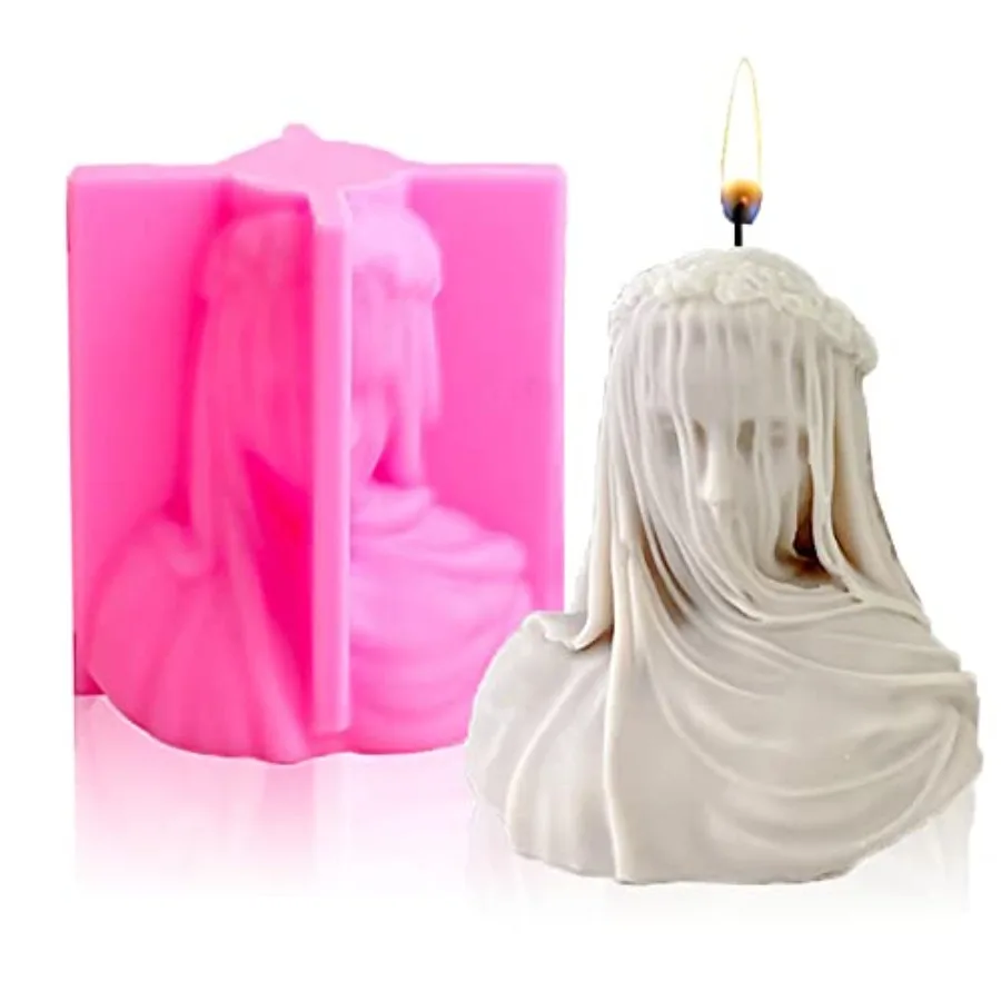 Veiled Lady Candle Mold, Silicone Veiled Female Bust Veiled Lady Bust Veiled Maiden Bust Sculpture Statue Mold DIY Candle Hand