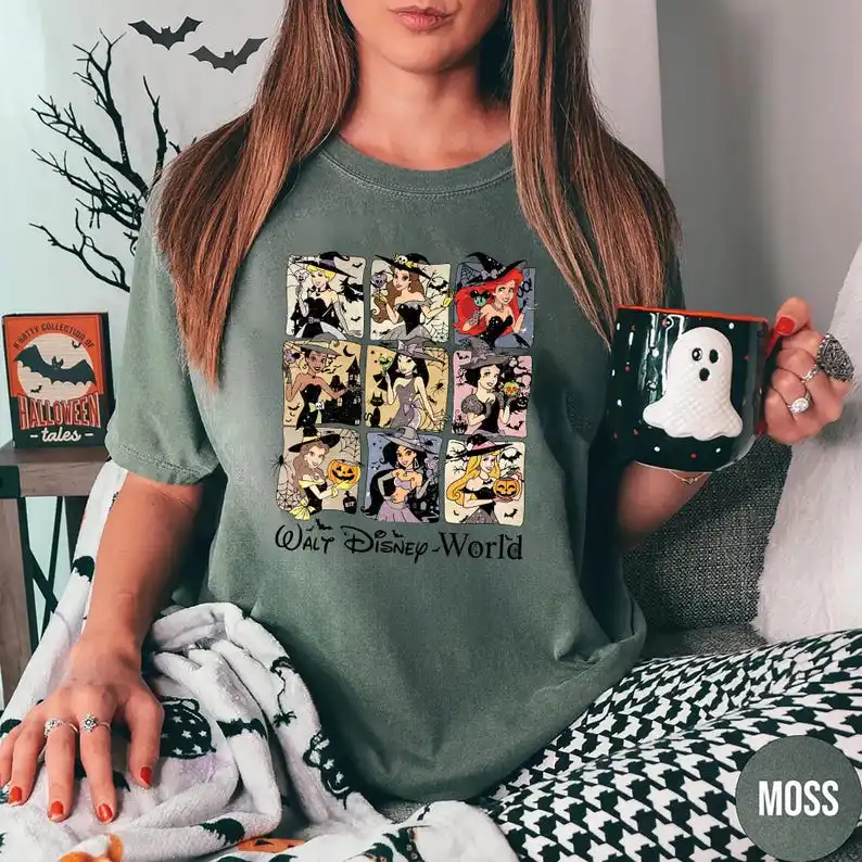 تي شيرت كلاسيكي لأميرات ديزني للهالوين تي شيرت ساحرة لأميرات ديزني هدية مثالية لموسم مخيف قميص خدعة أو علاج