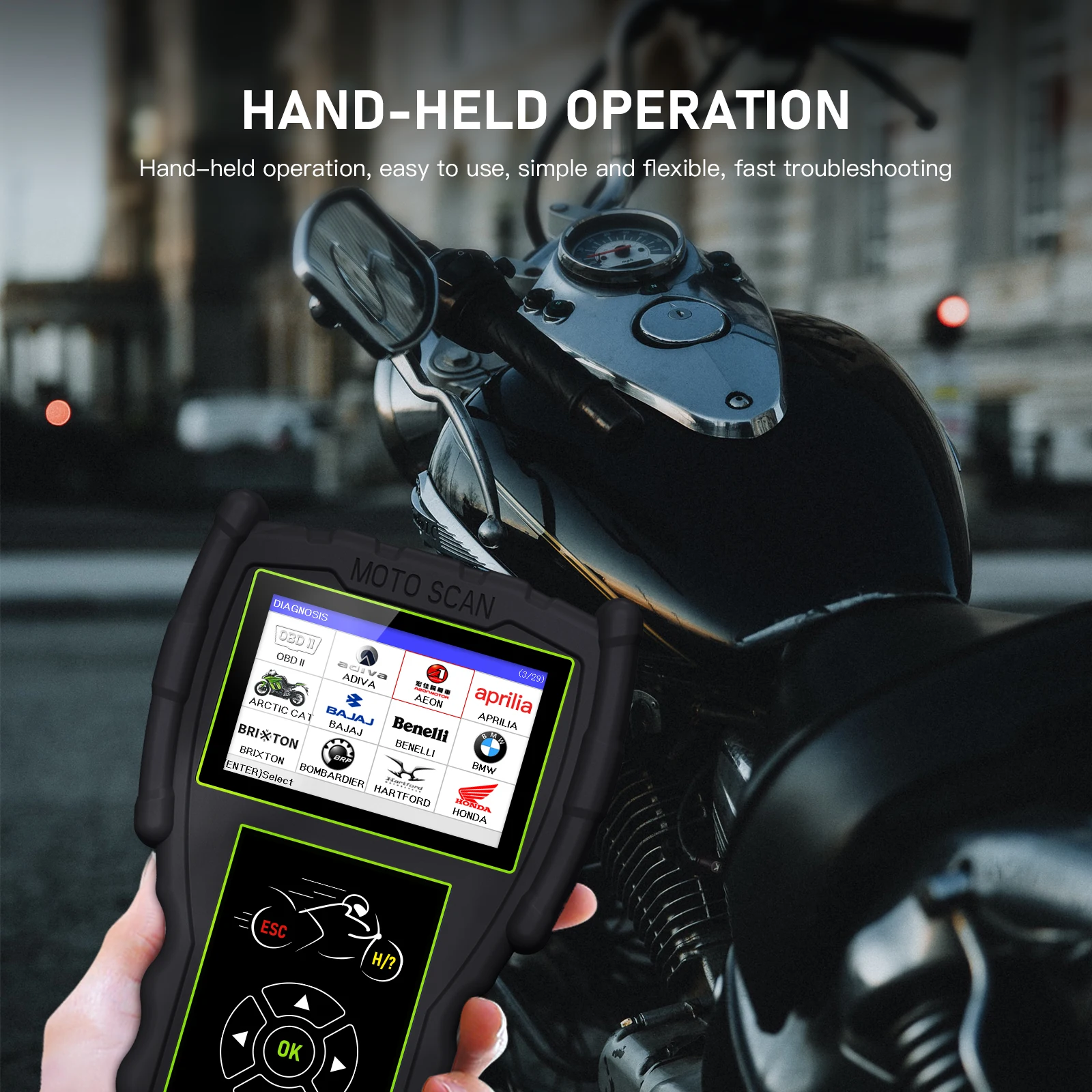 Scanner de diagnostic de moto JDiag M100 Pro – Lecteur de code de défaut OBD2 pour BMW, Kawasaki, Yamaha, Suzuki et KTM – Lecture/Codes claires