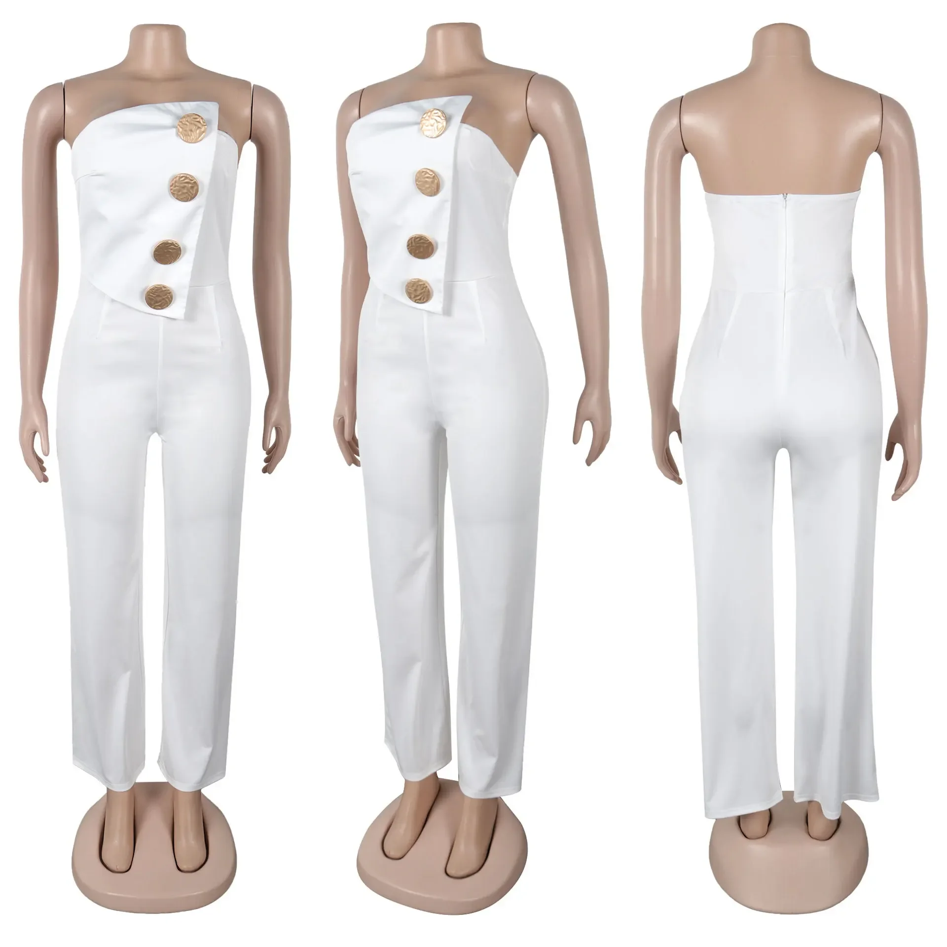 CPSYMYM  Elegant Off Shoulder Button Strapless Irregular Girl Jumpsuits Women's Fitted Overalls Outfits Night Clubwear One Piece