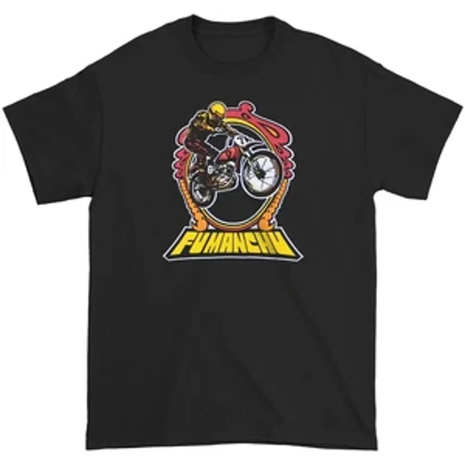 T-shirt uomo Fu Manchu Bultaco X Large nera vintage lavata elasticizzata, abbigliamento firmato, elegante, casual, versatile, alla moda, morbida