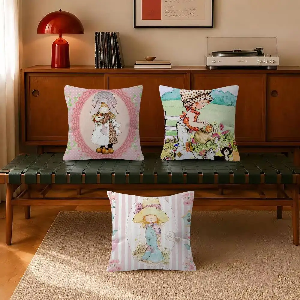 Art S-Sarah Kay Cartoon girl cute   Trendy-style decorative throw pillow cover insert not included fauxembroidery design