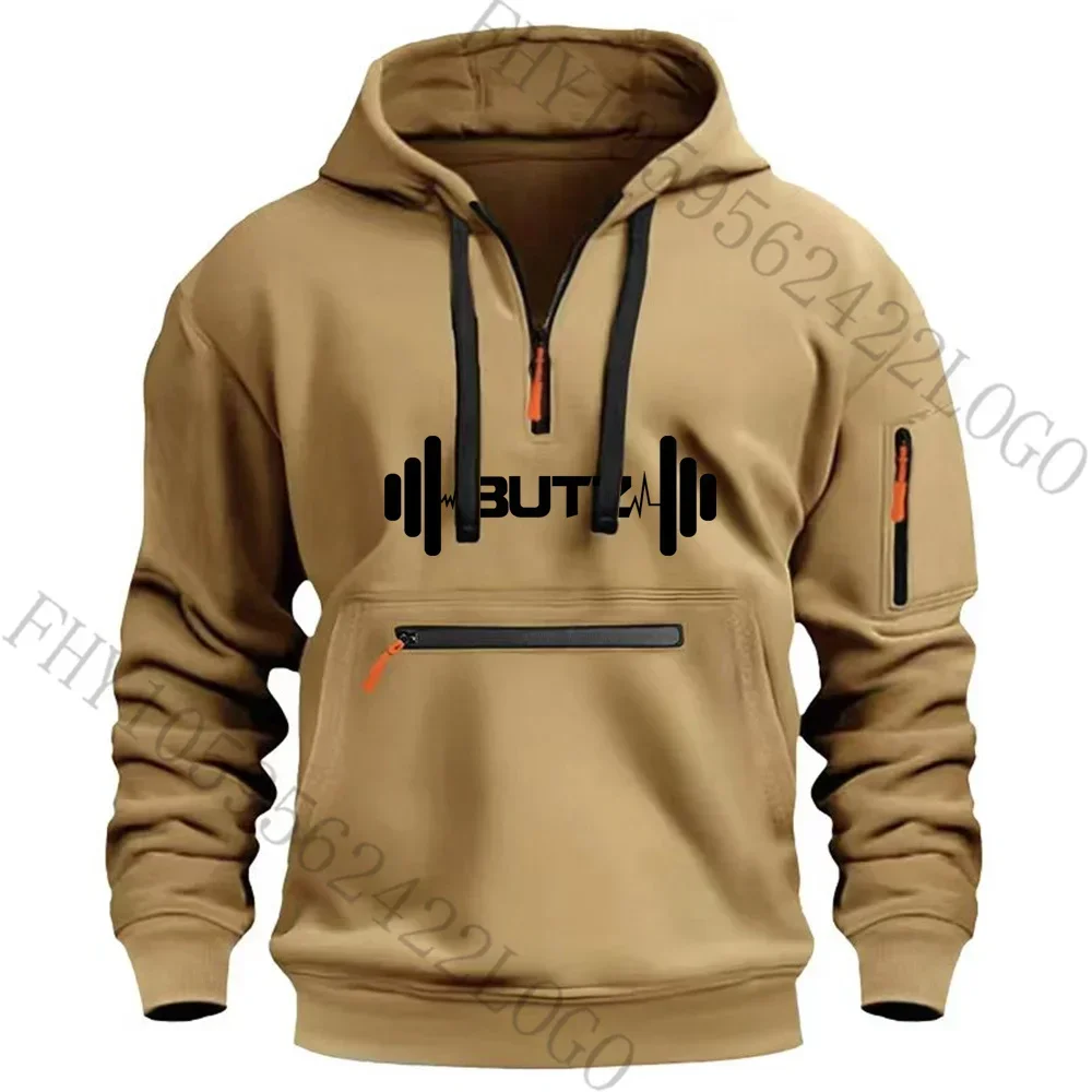 Autumn and winter new men\'s fashion brand digital print multi-pocket zipper casual loose long-sleeved hoodie sports clothing