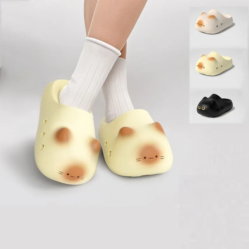 New creative black cat slippers for women summer soft cloud mules clogs woman strap sandal shoes cute kitty mary jane EVA sliper view 3