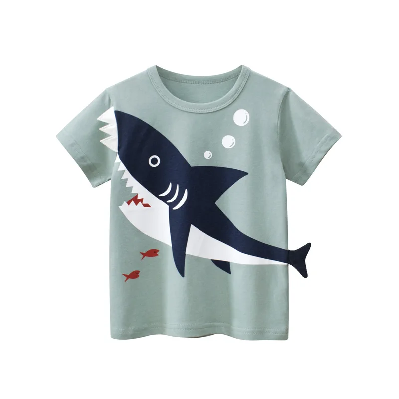 2022 Children Clothing for Boys 100% Cotton Lovely 3D Sharks Dinosaur Cartoon  Short Sleeve T-Shirts Kids Casual Sport Tees Tops