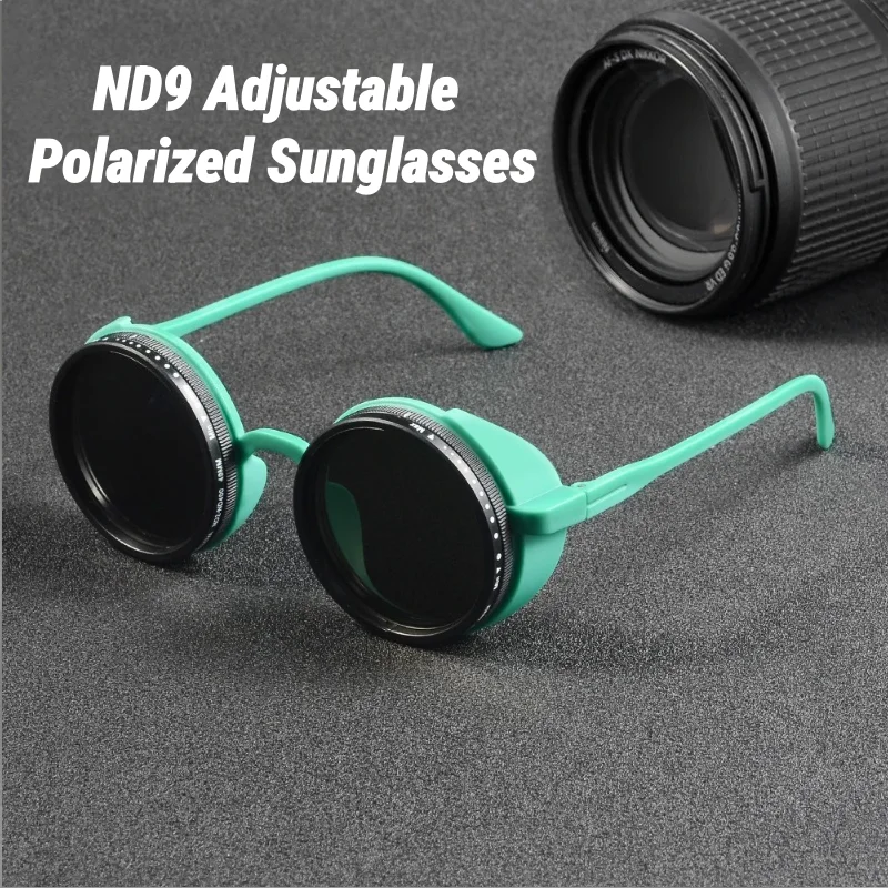 ND9 Rotating Adjustable Polarized Sunglasses Men and Women New Manual Dimming Glasses UV400 Retro Steampunk Sports Goggles