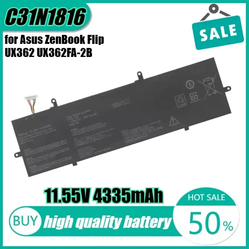

11.55V 4335mAh 50Wh C31N1816 Laptop Battery for Asus ZenBook Flip UX362 UX362FA-2B UX362FA-2G Q326FA 3ICP5/70/81