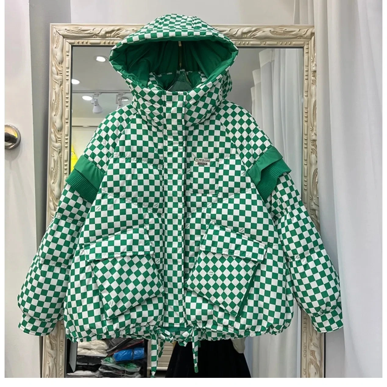 Chaqueta corta de algodón con capucha para mujer, parka holgada con bolsillos, ropa de nieve coreana, color marrón, verde y negro, invierno, 2024