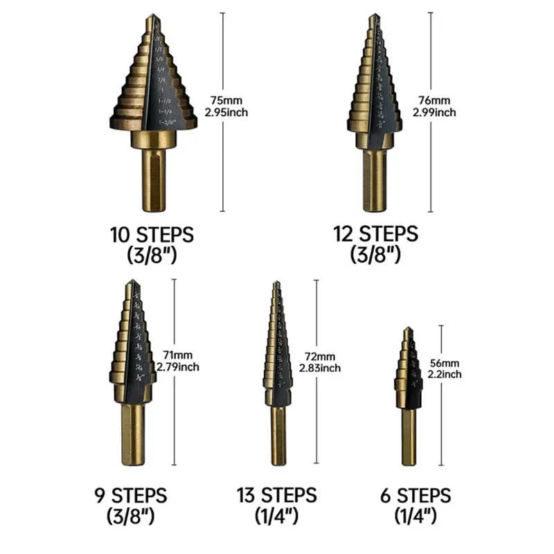 HSS 4241 Cobalt Step Cone Drill Hexagonal Shank Straight Groove Step Drill Bit Reaming Step Drill Tower Drill Tool Metal Wood