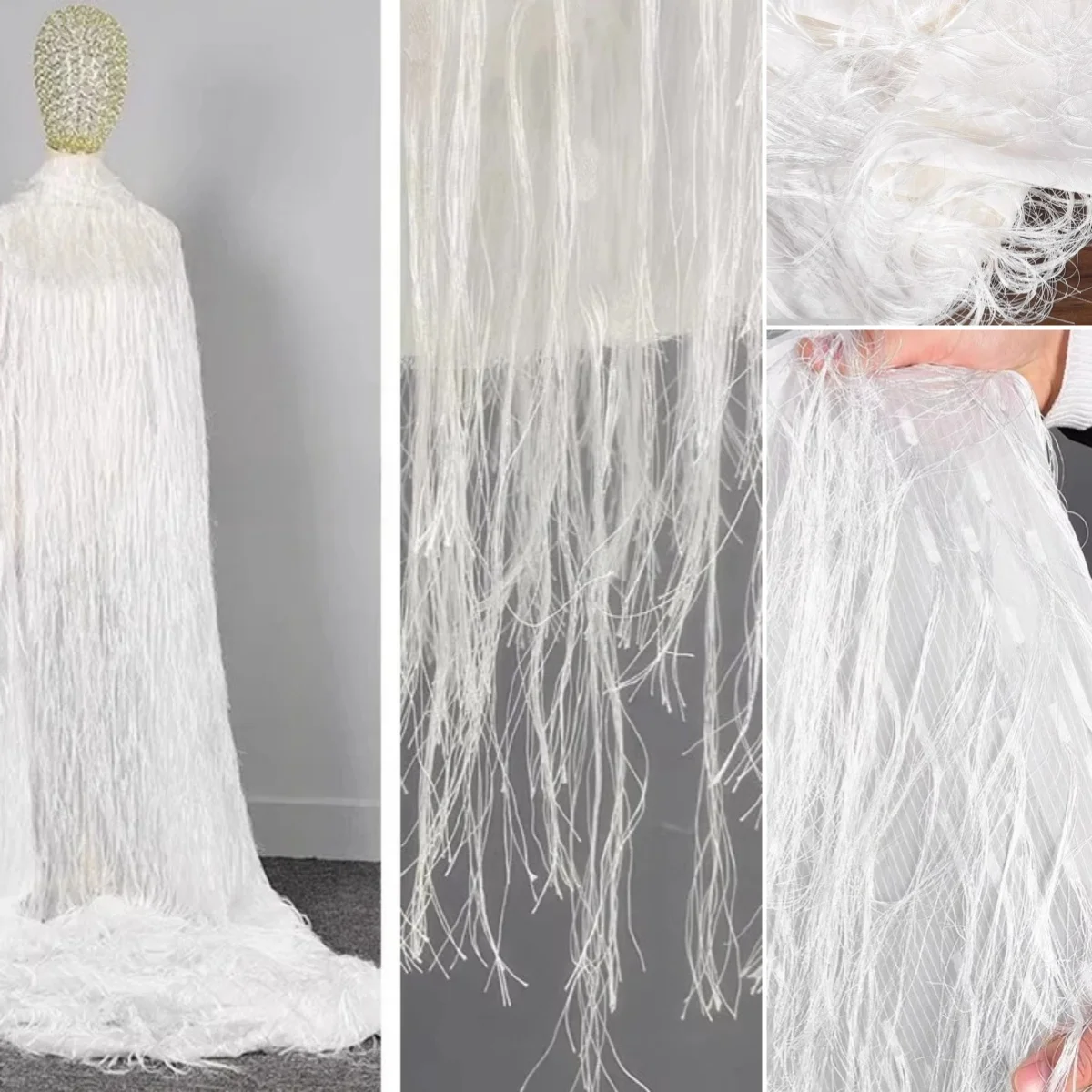 

Длинная бахрома, гофрированное кружево, василек, простой стиль, белая шифоновая жаккардовая ткань, тонкий узор, цветочный дизайн, ткань «кошка»