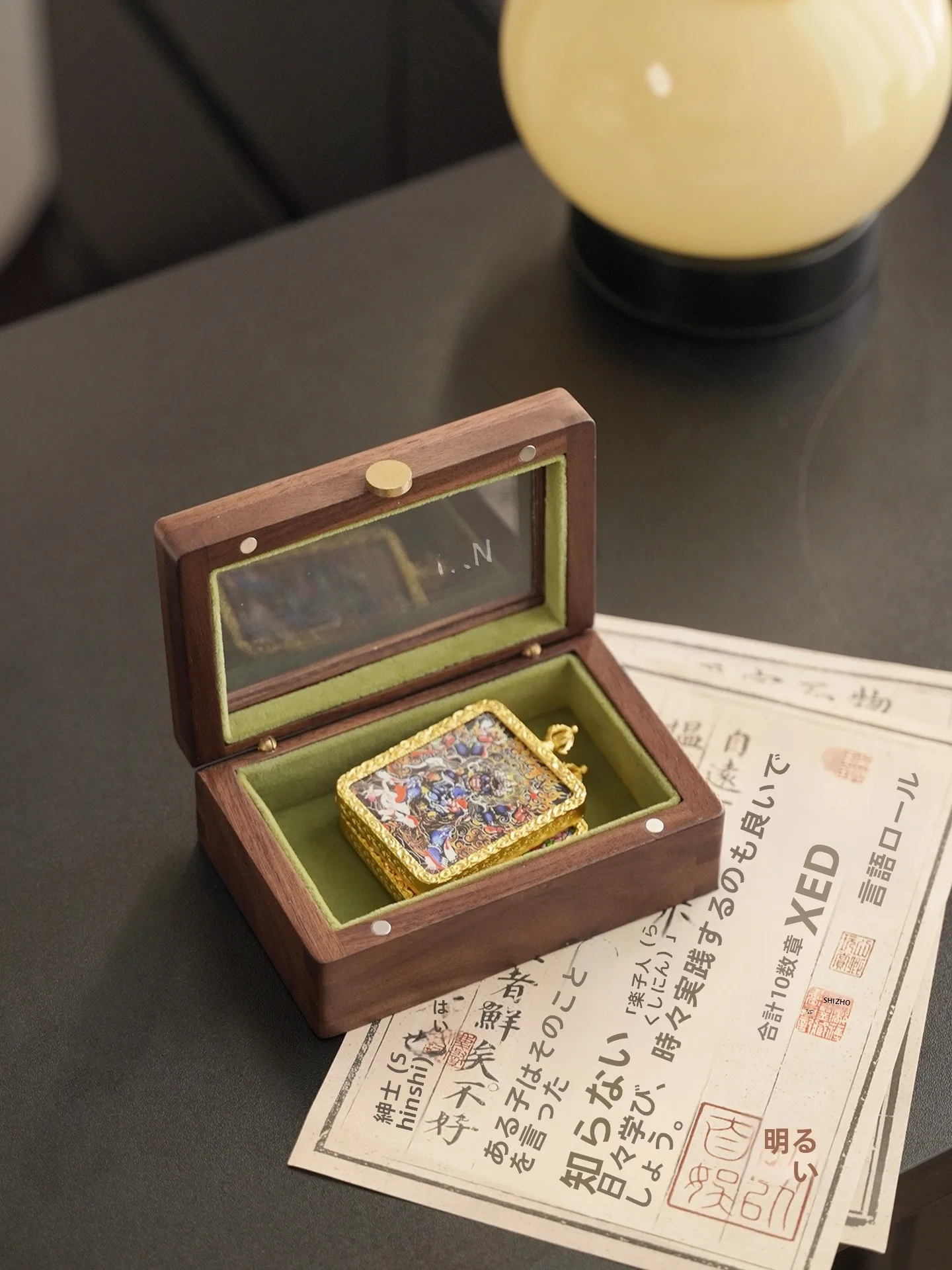 高級木製収納ボックス-ヴィンテージスタイル-仏陀ペンダント収納用-八宝羅盤-平和バックル-ディスプレイボックス-防塵