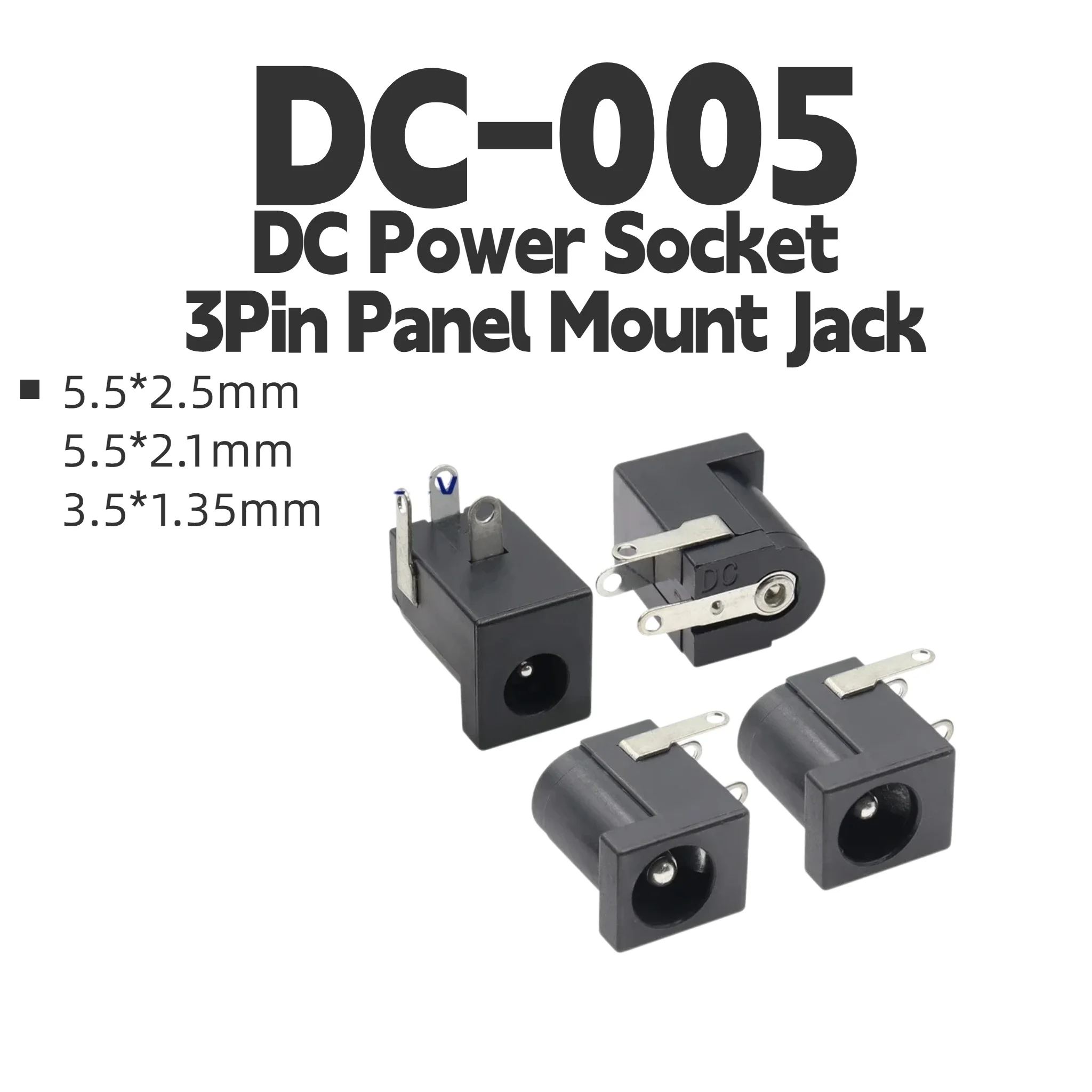 10-30PCS DC-005 DC Power Jack Socket 3Pin DIP 5.5*2.1mm 5.5*2.5mm 3.5*1.35mm DC Female Panel Mount Power Connector