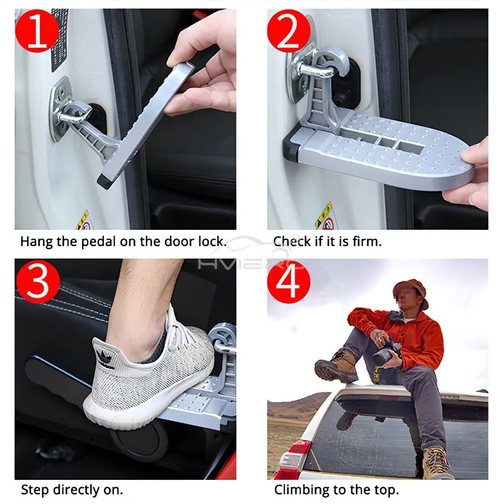 Auto Foldable Car Roof Rack Door Step Multifunction Universal Latch Hook Foot Pedal Aluminium Alloy Safety Accessories Kickstand