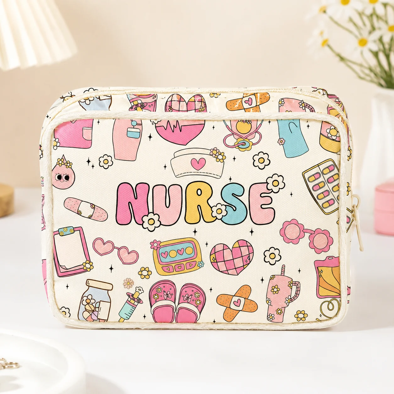 Cute Nurse Print Medicine Storage Bag Portable Travel First Aid Organizer Cosmetic Toiletry Pouch for Women Girls