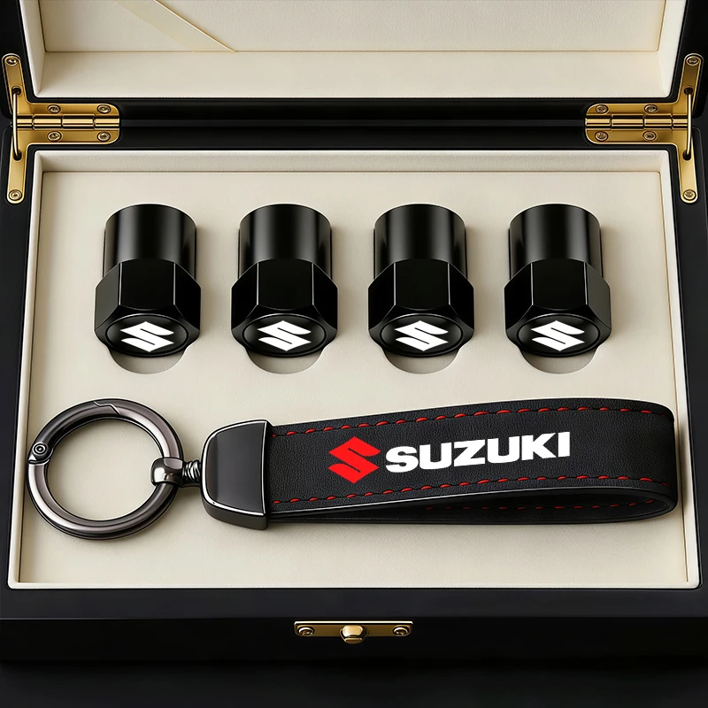Capas de Válvula de Pneu de Carro com Chaveiro para Suzuki Swift Vitara Baleno Jimny Samurai Ignis Alto Kaiser Swace