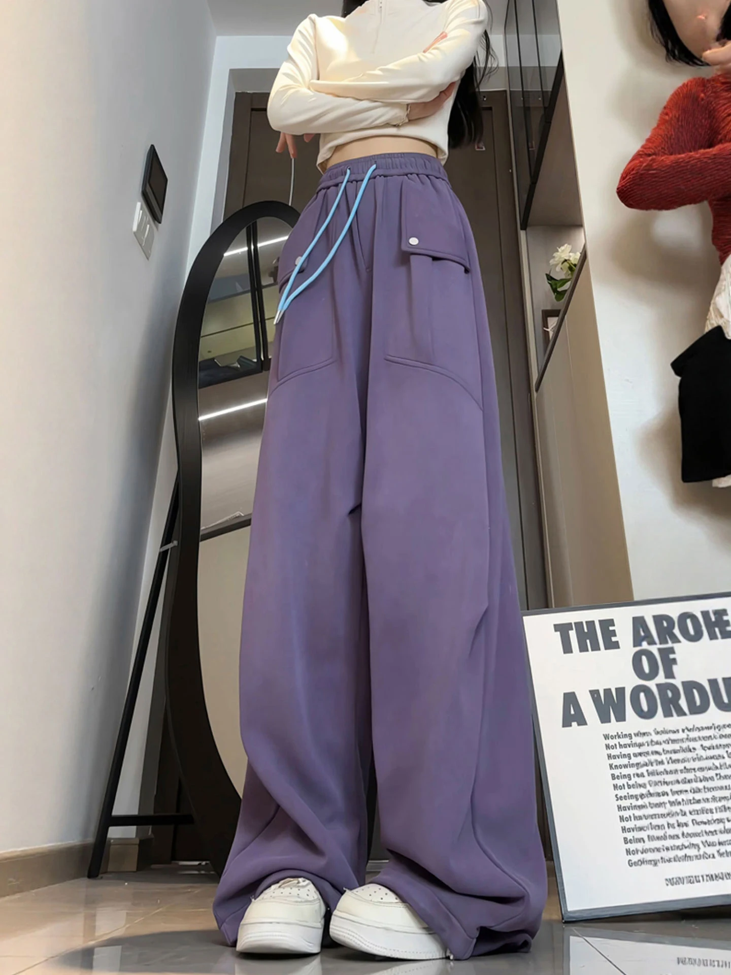 

Женские брюки с высокой талией и широкими штанинами, свободные, струящиеся, в стиле Cleanfit, для работы и повседневной носки, в пол, фиолетовые, повседневные, элегантные