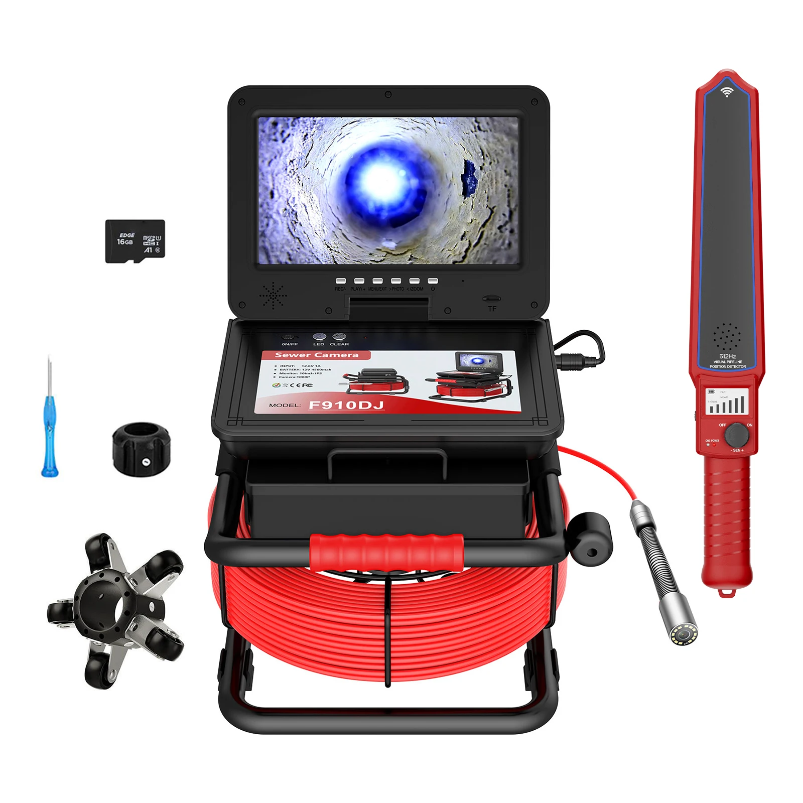 10.1‘’ Sewer Borescope Camera with 512Hz Auto-Leveling Electronic Meter 23MM HD Camera IP68 Waterproof with Power Indication