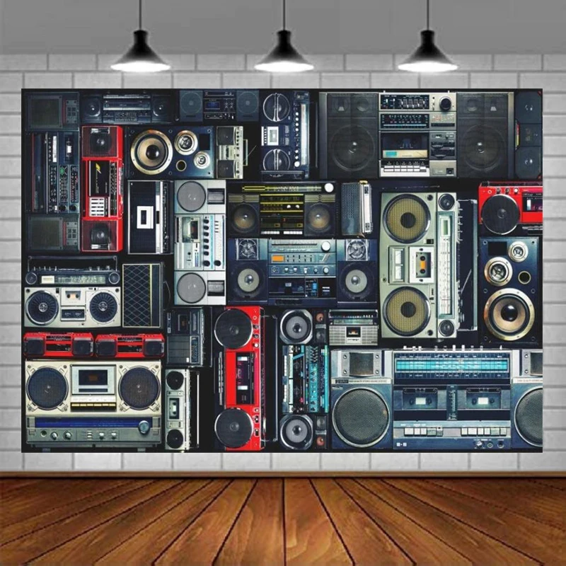 Photography Backdrop Of Radio Boombox Retro 80s Style Background Old-Fashioned Amplifier Music Antique Audio Bass Loudspeaker