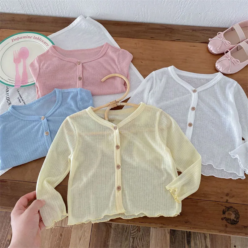 Summer Korean Children Clothing Breathable Soft Kids Casual Coat Baby Toddler Sunscreen Thin Cardigan Toddler Girls Boys Outwear