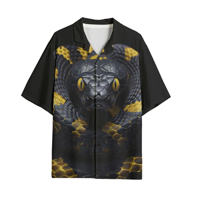 Snake 3d Print Shirts Men Fashion Hawaiian Shirt Short Sleeve Casual Beach Shirts Boys Single-Breasted Blouse Male Clothing 2024