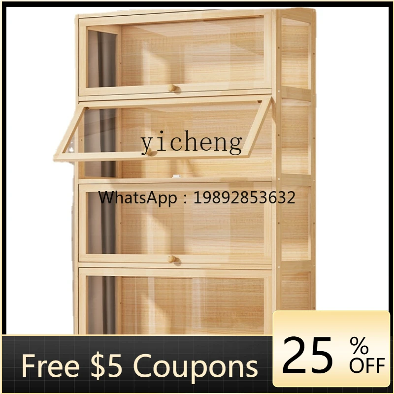 

ZZk Bookshelf Floor Shelf Solid Wood Bookcase Acrylic with Door Dustproof Children Storage Cabinet